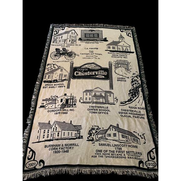 Chesterville Maine ME Tapestry Throw Blanket Green Vintage Underground Railroad - Picture 1 of 11